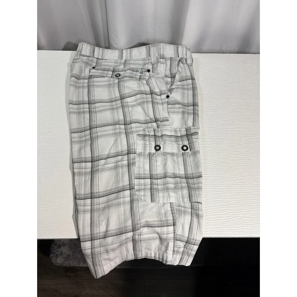 Projek Raw Mens Plaid Cargo Shorts White Grey Size 40 Casual Utility Pockets